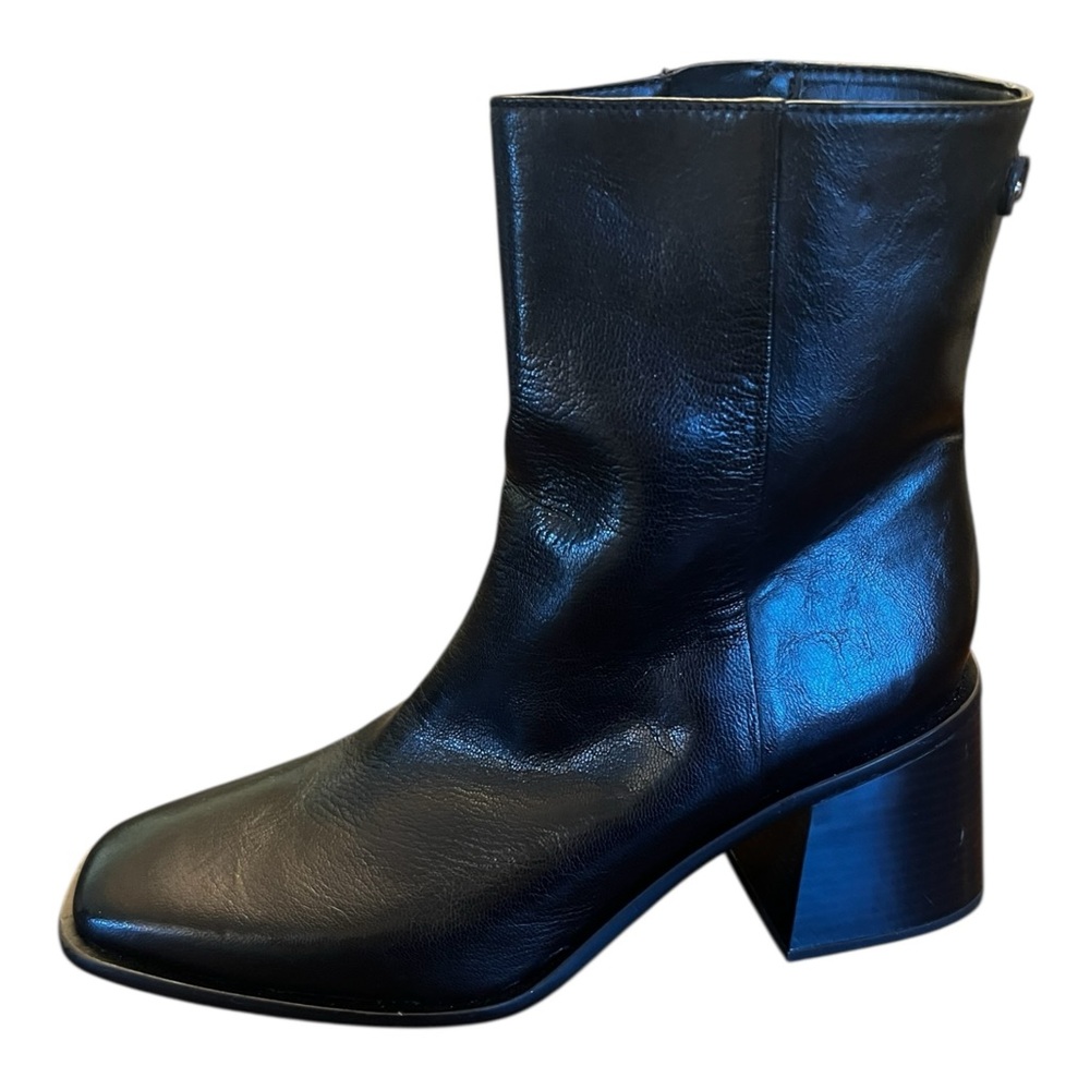 Sam Edelman Womens Winnie Black Zipper Leather Ankle Boots Heels - Picture 3 of 13